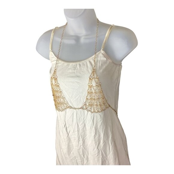 Boho Gold Tone Body Chain Bra Jewelry For Women Adjustable One Size Cup Bikini - Picture 4 of 12